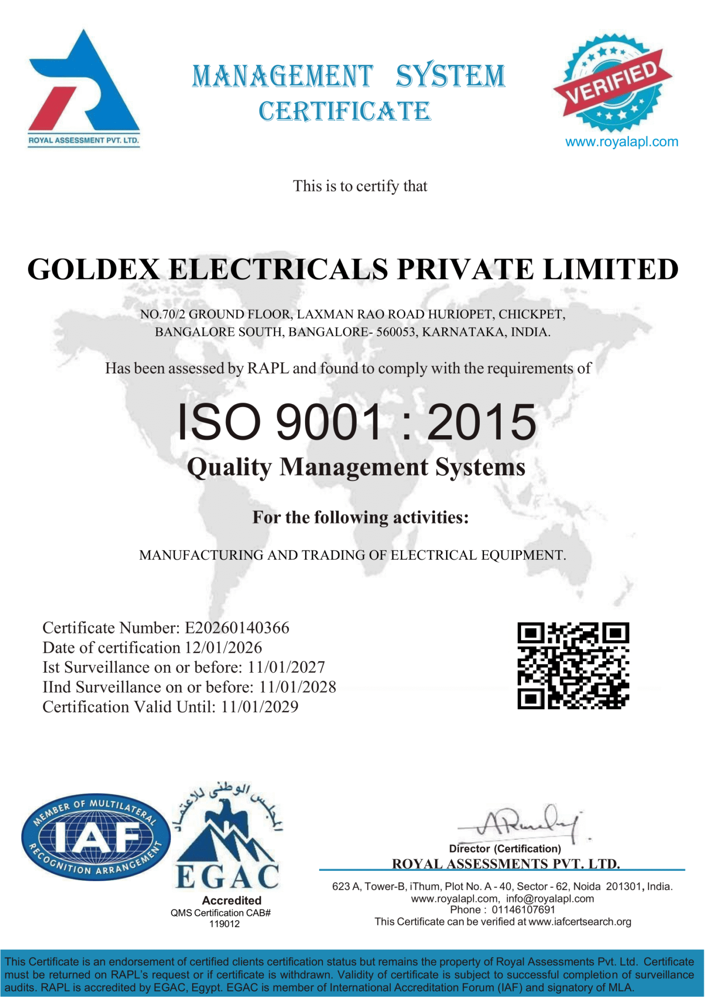 goldex electricals private limited qms 1